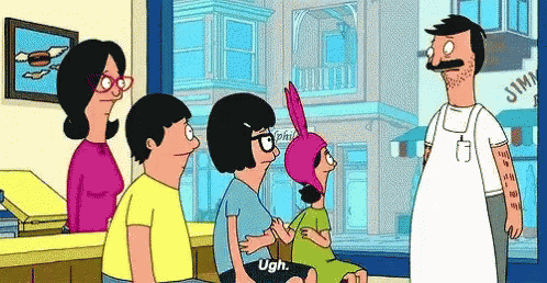 animated gif from "Bob's Burgers" in which Tina Belcher slides off a stool onto the ground whilst melodramatically groaning "Ugh."